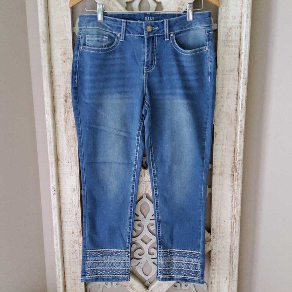 a.n.a Women's Embellished Embroidered Hem Ankle Denim Jeans in Blue